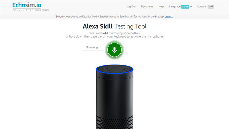 Echosim.io is simple to use and ties to your Amazon account. Image: Screenshot